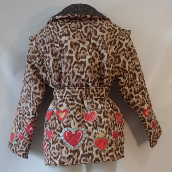 NWT Womens Tina Demel Leopard Hearts Belted Reversible Quilted Vest or Jacket 10 - Picture 7 of 16